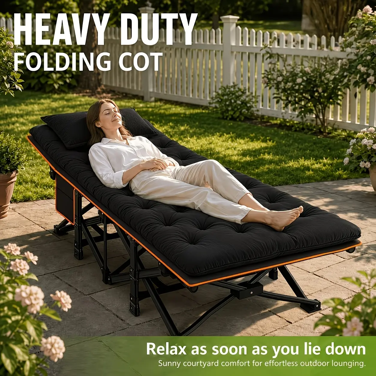 Extra Thick Folding Bed, Camping Bed, Portable Folding Guest Bed, With A Weight Capacity Of Up To 100/500/600/700 Pounds, Including Mattress But Not Available, Suitable For Gardens, Balconies, Outdoor And Camping.