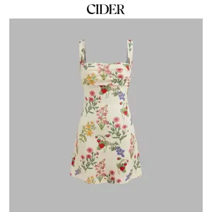Cider [2 colors, size 0-26] Square Neck Floral & Fruit Graphic Mini Dress Dealsforyou