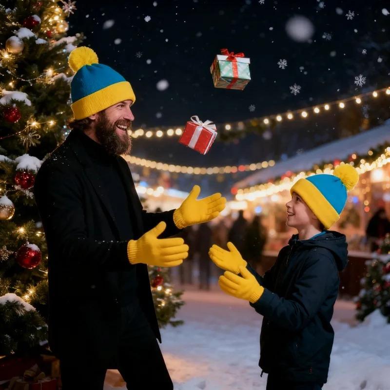 2pcs Cosplay Funny Beanie Hat and Gloves,Character Park Winter Warm Knit Hat Winter Christmas Costume Accessories for New Years