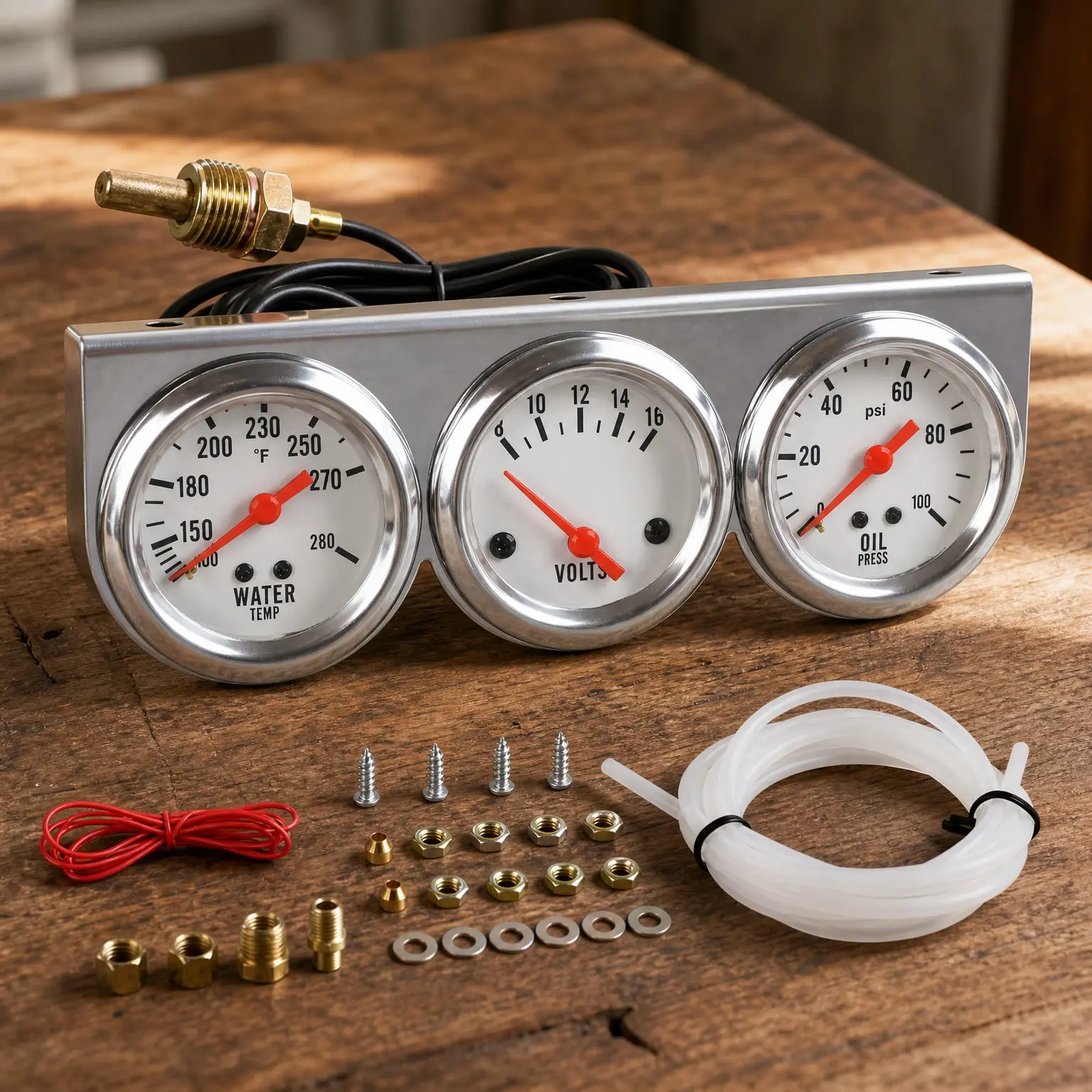 2 Inch 52mm Triple Gauge Kit - Voltmeter, Water Temperature Gauge & Oil Pressure Gauge for Car AutoGift