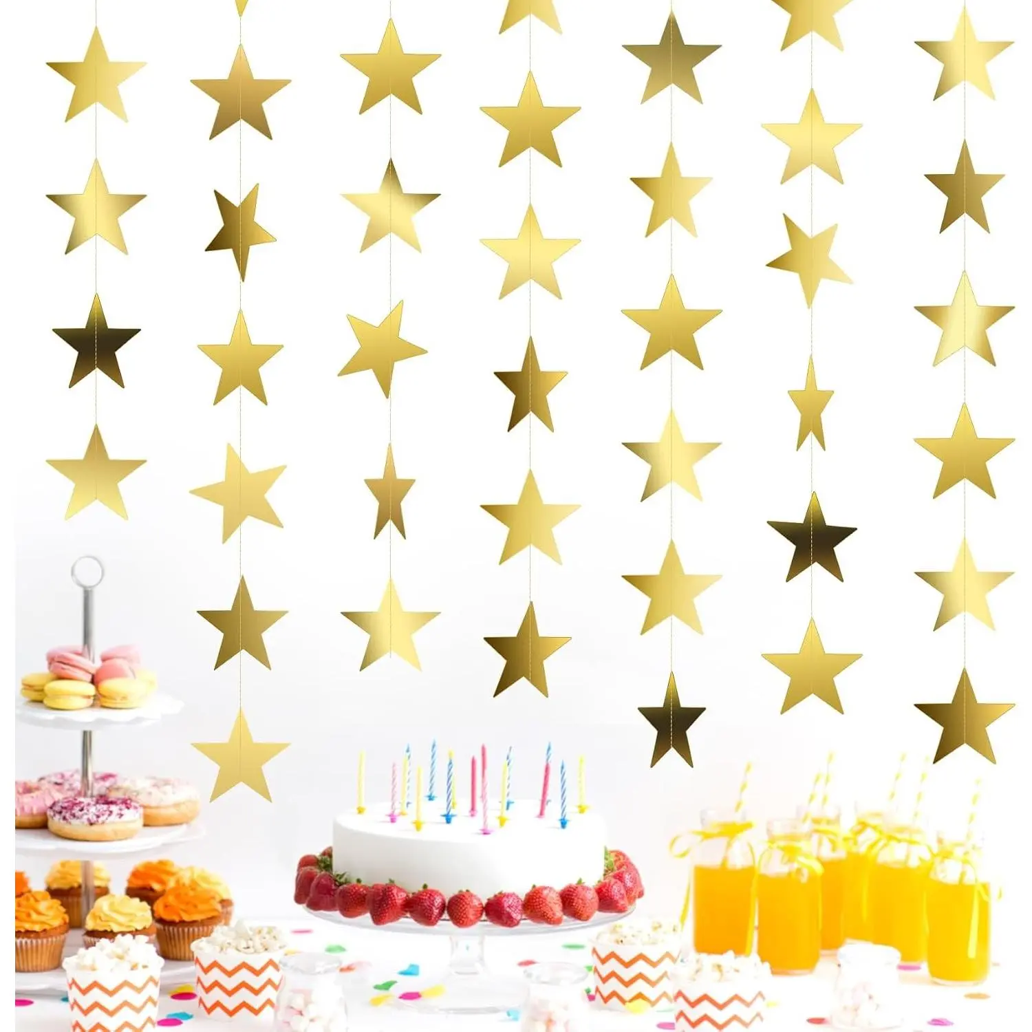 Glitter Gold Star Garland Banner, 66 Feet Double-Sided Star Hanging Bunting Backdrop Paper Decor for Valentine's Day, Graduation, Birthday, Wedding, PartyGift