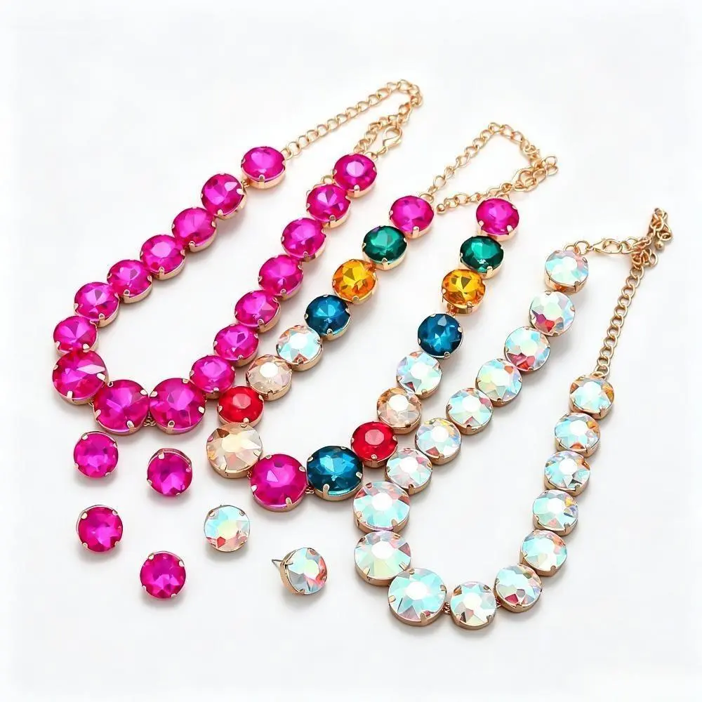 Exaggerated Chunky Round Glass Diamond Necklace & Earrings Set, Bold Statement Costume Jewelry for Women, Premium Shiny Jewelry Set for Party, Anniversary, Birthday & Special Occasion Looks