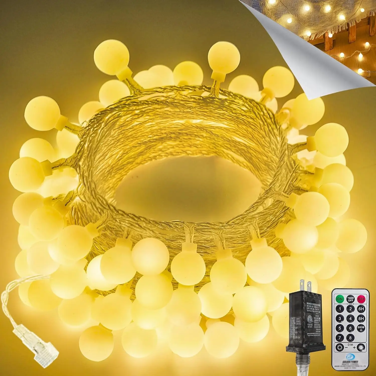 Connectable 43FT 100LED Globe String Lights | 8 Modes Warm White String Lights Plug in with Remote | Hanging Fairy Light for Indoor Outdoor Bedroom Party Classroom Christmas Tree DecorGift