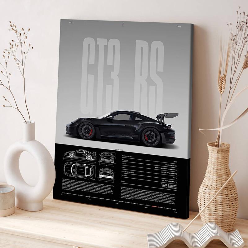Wooden Framed GT3 RS Canvas Painting High Performance Modern Art Poster for Living Room Bedroom Office Mural Waterproof Finish Gift for Car Enthusiasts Wooden Framed GT3 RS Canvas Painting High Performance Modern Art Poster for Living Room Bedroom Office Mural Waterproof Finish Gift for Car Enthusiasts