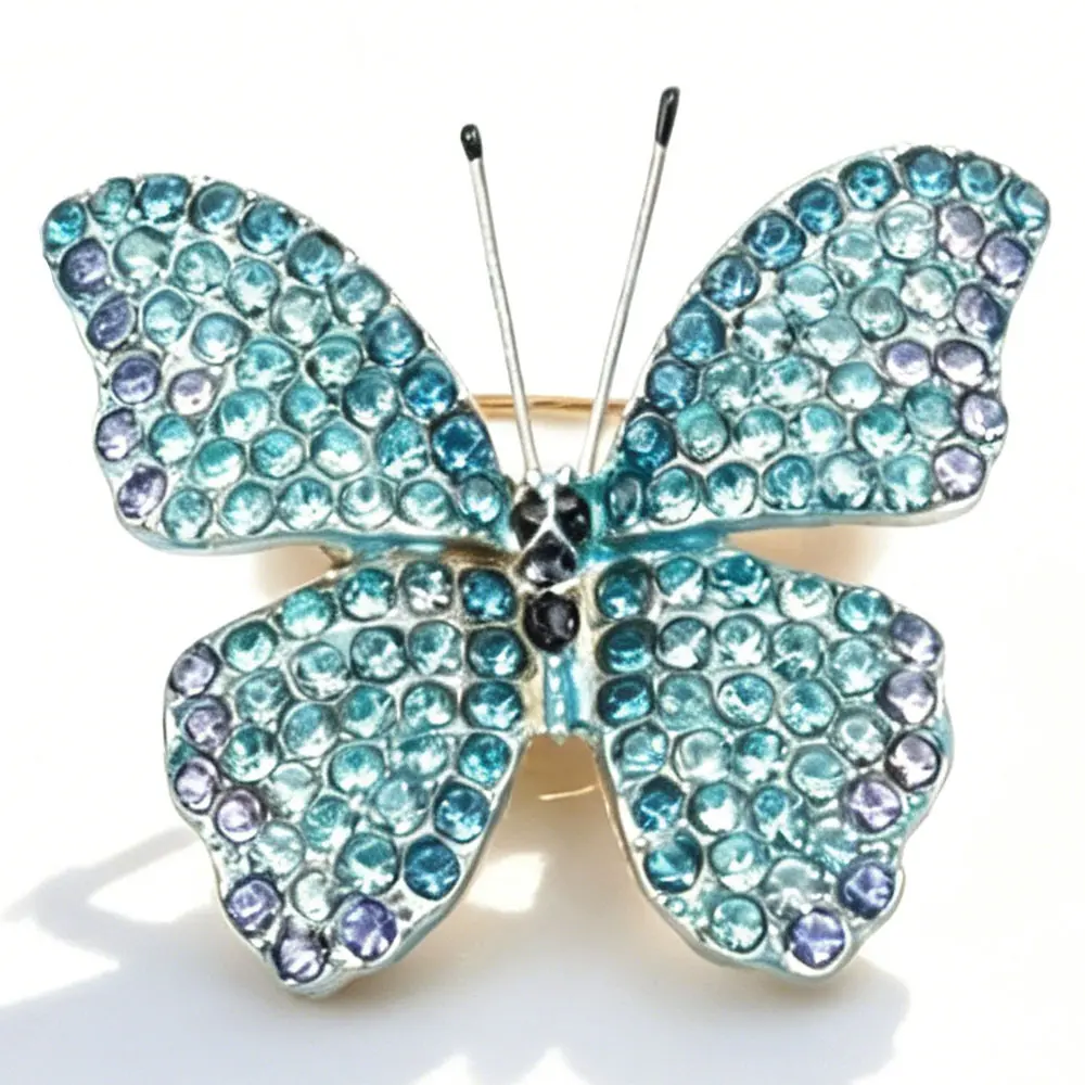 Silver Butterfly Brooch Light Dark Blue Gradient Pins