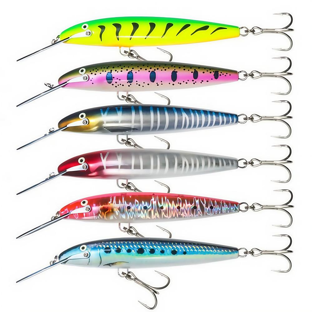 42.5g Deep Diving Trolling Minnow Lure Long Metal Lip Hard Bait Long Casting Saltwater Offshore Fishing Lure Sharp Treble Hooks Realistic Action for Tuna Kingfish Mackerel Big Game Fishing Tackle