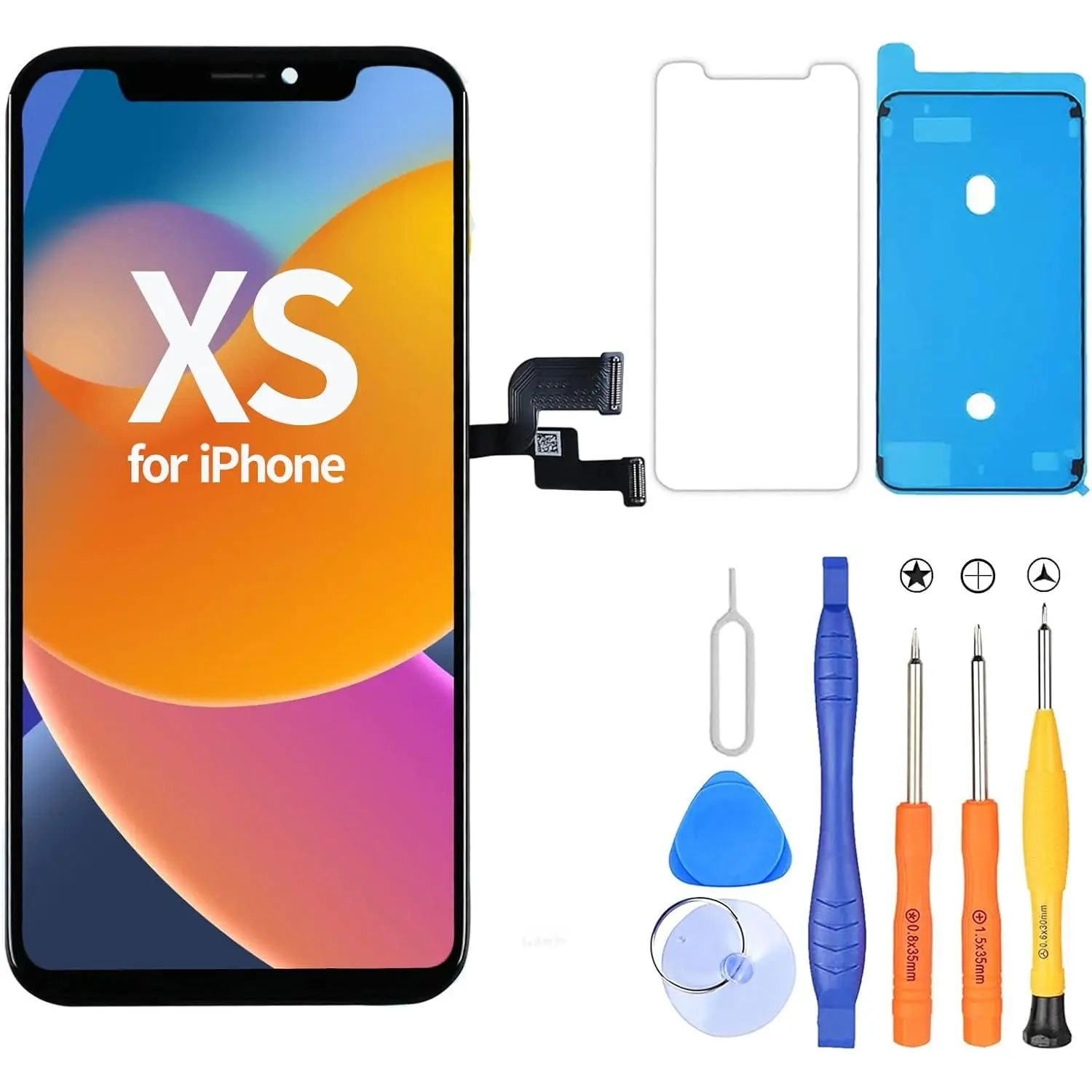 for iPhone Xs Screen Replacement, 5.8 Inches LCD Display and Touch Digitizer Full Assembly with Tool Kits, Face ID Remains and True Tone Programmable, for Model A2097,A2098,A2100
