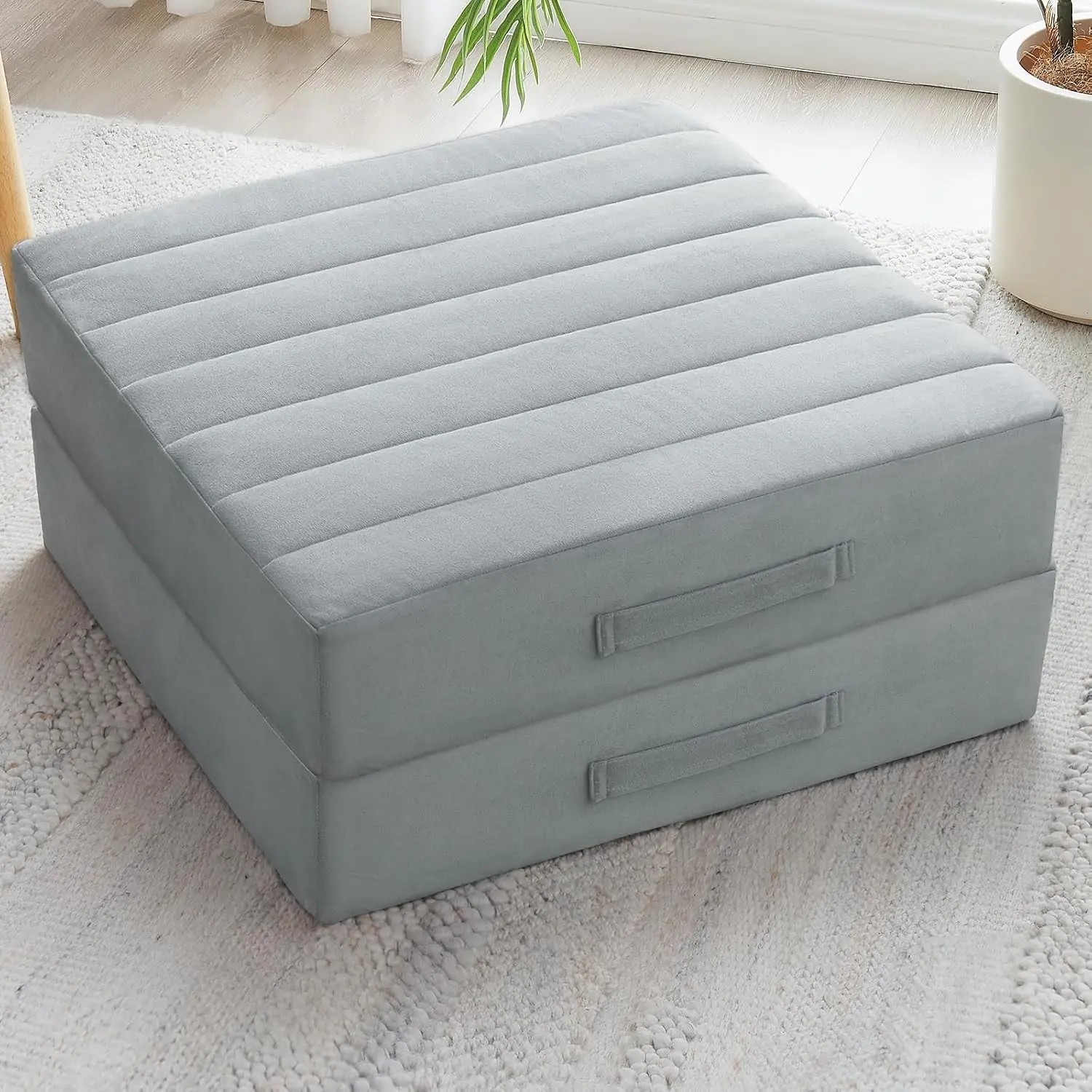 2 Pcs High Density Foam Floor Pillow Upgraded Large Pillows Seating for Adults Outdoor Floor Cushion with Soft Tufted Cover Yoga Pillows for Sitting On Floor 22 Inch Light Gray