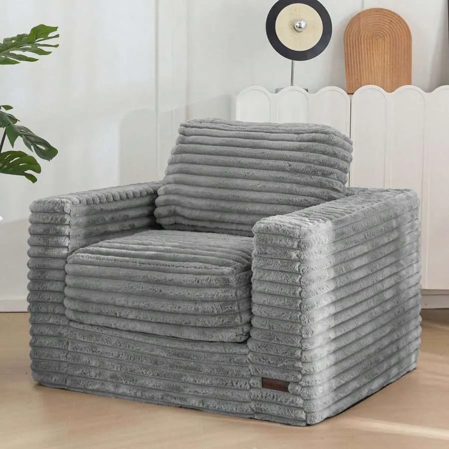 Giant Bean Bag Chair Adults, Upholstered Floor Sofa With Pillows And Armrests, Large Bean Bag Sofa Plush Chair Bean Bag Couch Bedroom Living Room