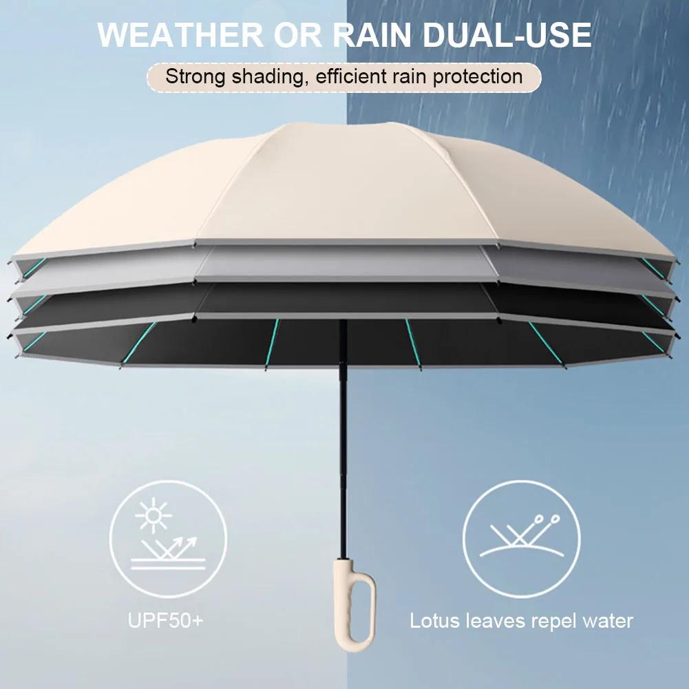 Large Folding Umbrella Automatic Open Close with Loop Handle for Rainy Days Outdoor Waterproof Steel Vinyl Unisex Green Compact Windproof