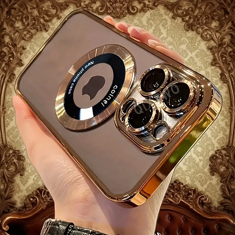 New Senior Flash Electroplated Transparent Magnetic Wireless Charging Phone Case Suitable for iPhone 11 12 13 14 15 16 17 Pro Max Plus PC Shockproof with Lens Film for Clear Logo Display Cover