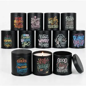 12 Pack 10oz Empty Candle Jars with Lids and Inspirational Quotes Black Tin Airtight Containers Motivational Candle Making Supplies for DIY Gift Small Business