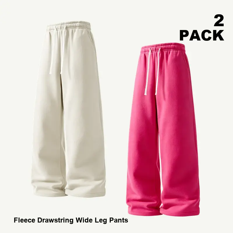 2-Pack Men's Relaxed Wide Leg Sweatpants Set, Assorted Solid Color Drawstring Elastic Waist Loose Fit Straight Leg Casual Lounge Pants with Side Pockets for Walking, Commute and Daily Wear