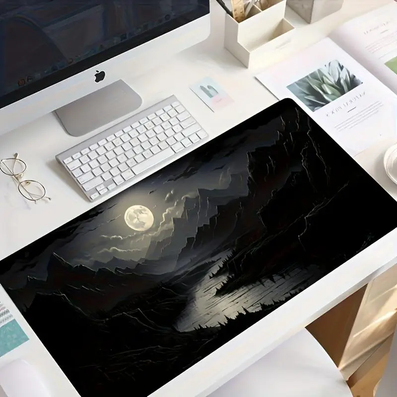 Mountain Night Full Moon Design Mouse Pad - Anti-Slip Rubber Blend Base, Gaming Mousepad for Home/Office Desk, Computers, Laptops, Thickened Edge