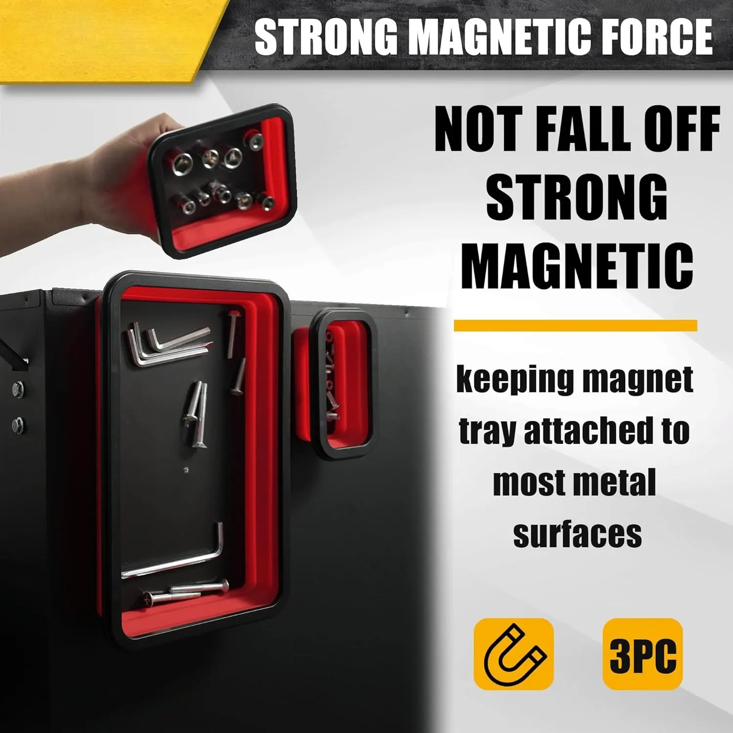 Foldable Magnetic Parts Tray Set, 3 Sizes Magnetic Tool Trays for Bolts Screws Nuts Small Metal Pieces, 6-Piece Kit, Tool Organisers