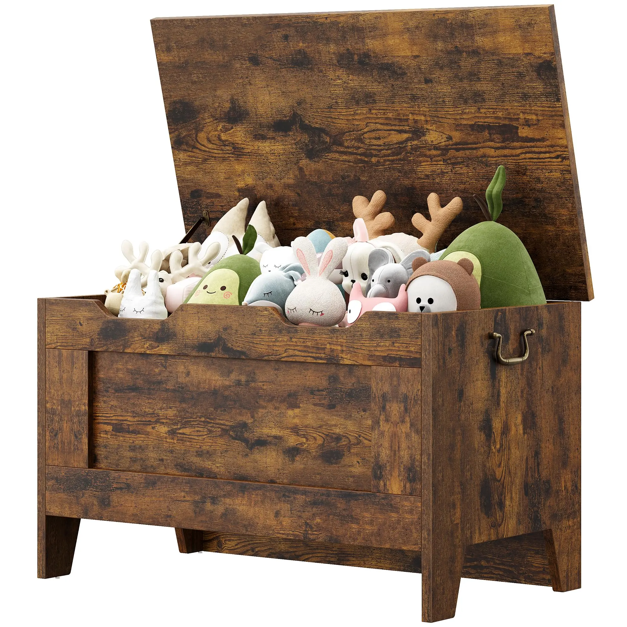 Farmhouse Storage Bench – 39.4'' Wooden Chest with Lid & Safety Hinge – Blanket, Shoe & Décor Organizer for Entryway, Living Room, Bedroom – Greige/White/Rustic Brown