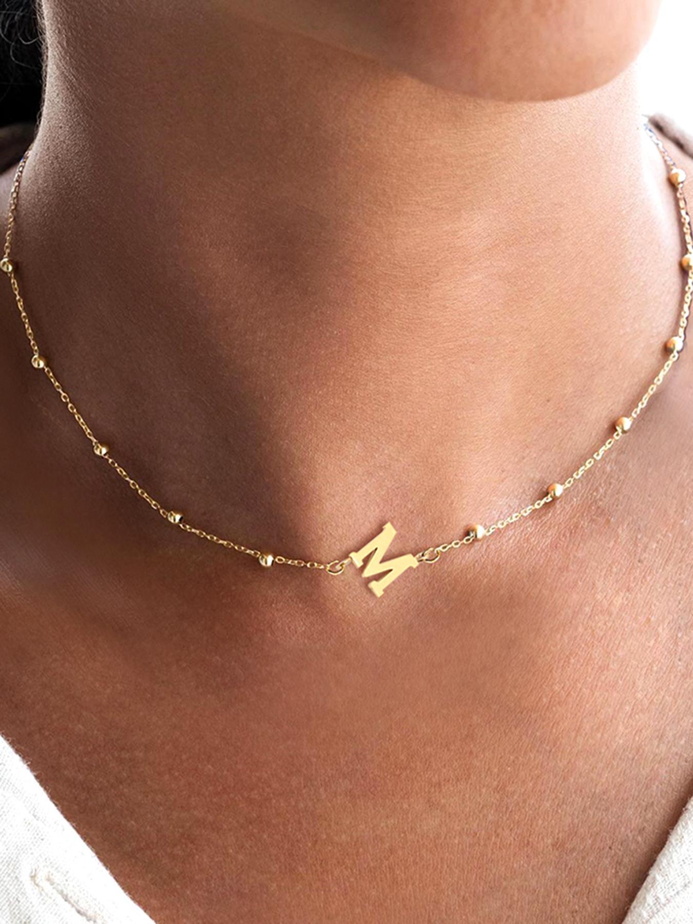 Fashion Letter Detail Charms Necklace, Minimalist Chain Necklace, Daily Wear Necklace, Personalized Initial Necklace for Women, Gifts for Her, Stainless Steel Initial Jewellery for Women, Jewelry Gifts, Fashionable Jewelry Accessories