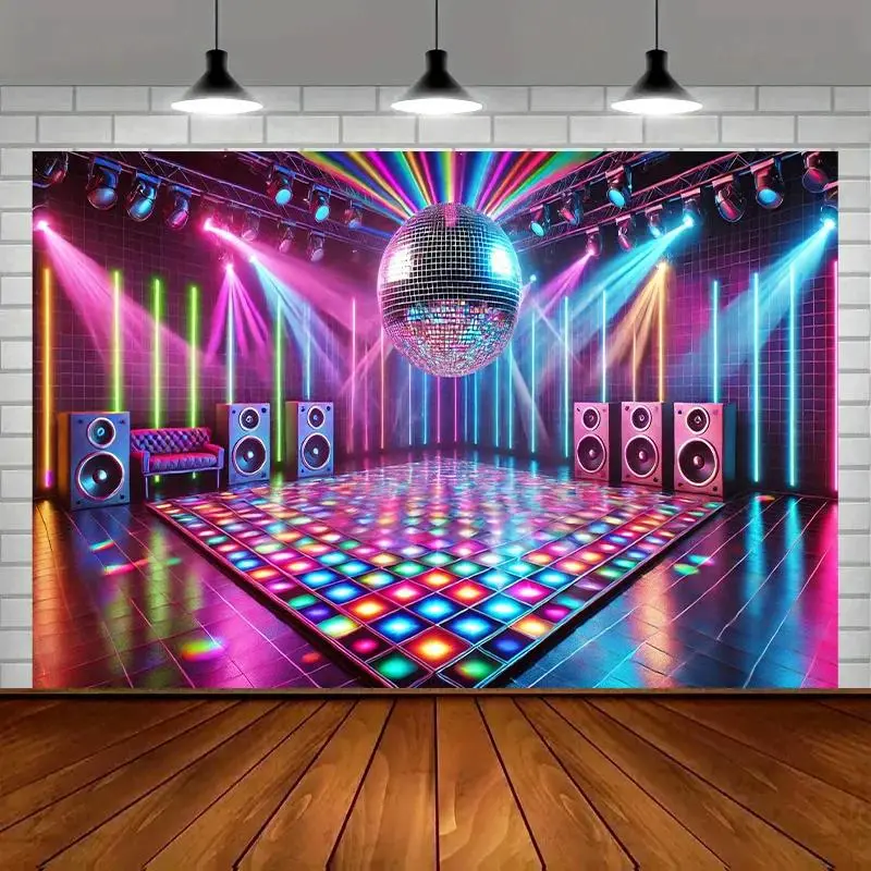 Disco Dance Floor Party Backdrop Cloth, Club Stage Tapestry Wall Hanging Photography Background Premium Polyester Fabric, Holiday Celebration Decor, Studio Setup, Home Party Prop, Garden Event Background