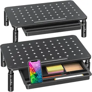 2 Pack  Stand Riser with Drawer - 3 Height Adjustable Metal  Stand with   Mesh for  Laptop Notebook Printer