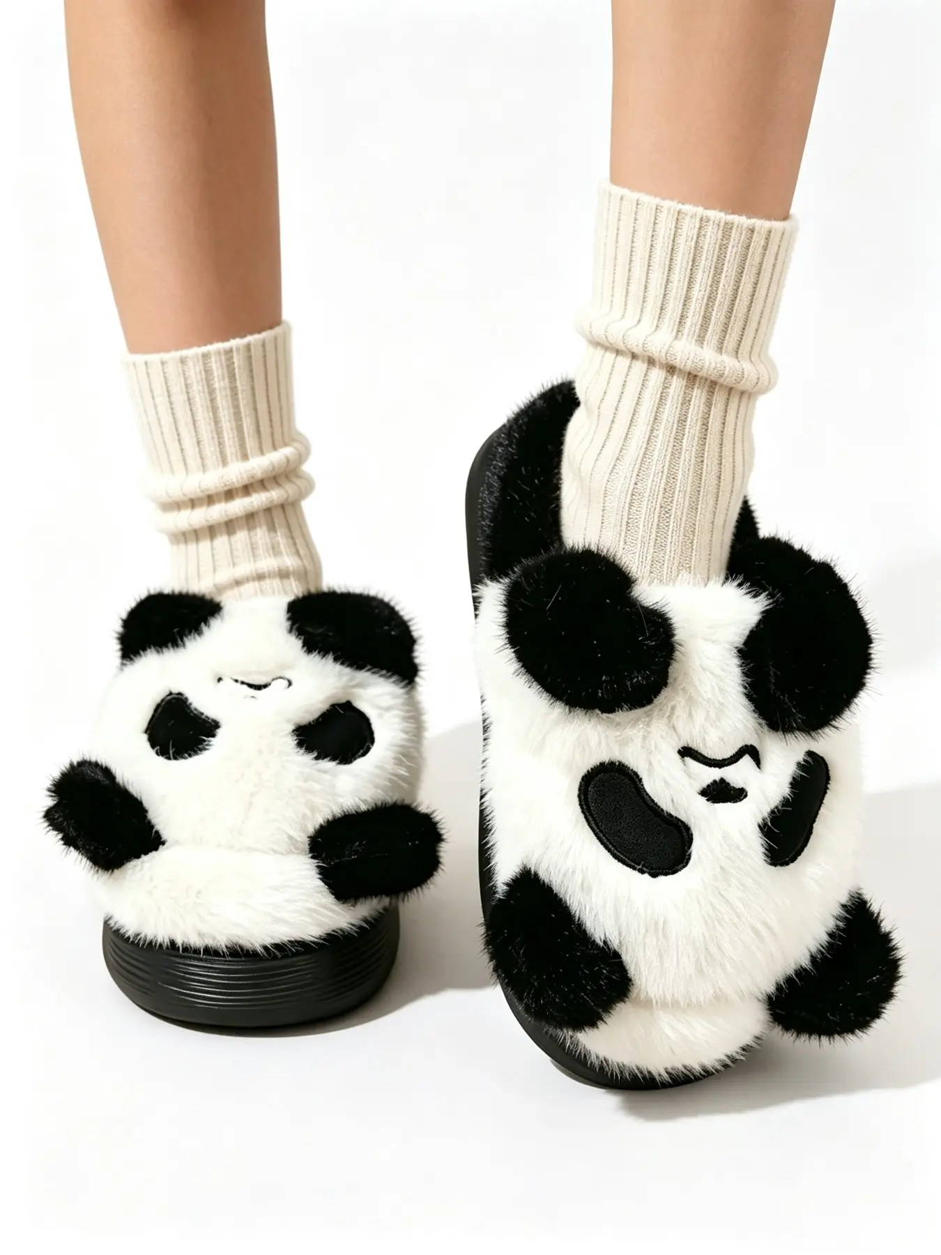 Super Soft Panda Plush Women's Cotton Slippers, Winter Thickened Shock Absorbing, Warm and Non-Slip, Perfect Gift for Women