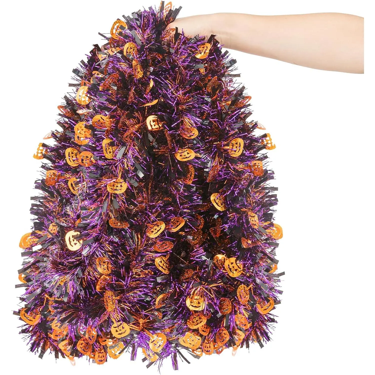 33FT Halloween Tinsel Garland, Black Orange  Metallic Twist Foil Tinsel Garland with Pumpkin Ornament Shiny Pumpkin  Garland for Halloween Party Indoor Outdoor Decoration