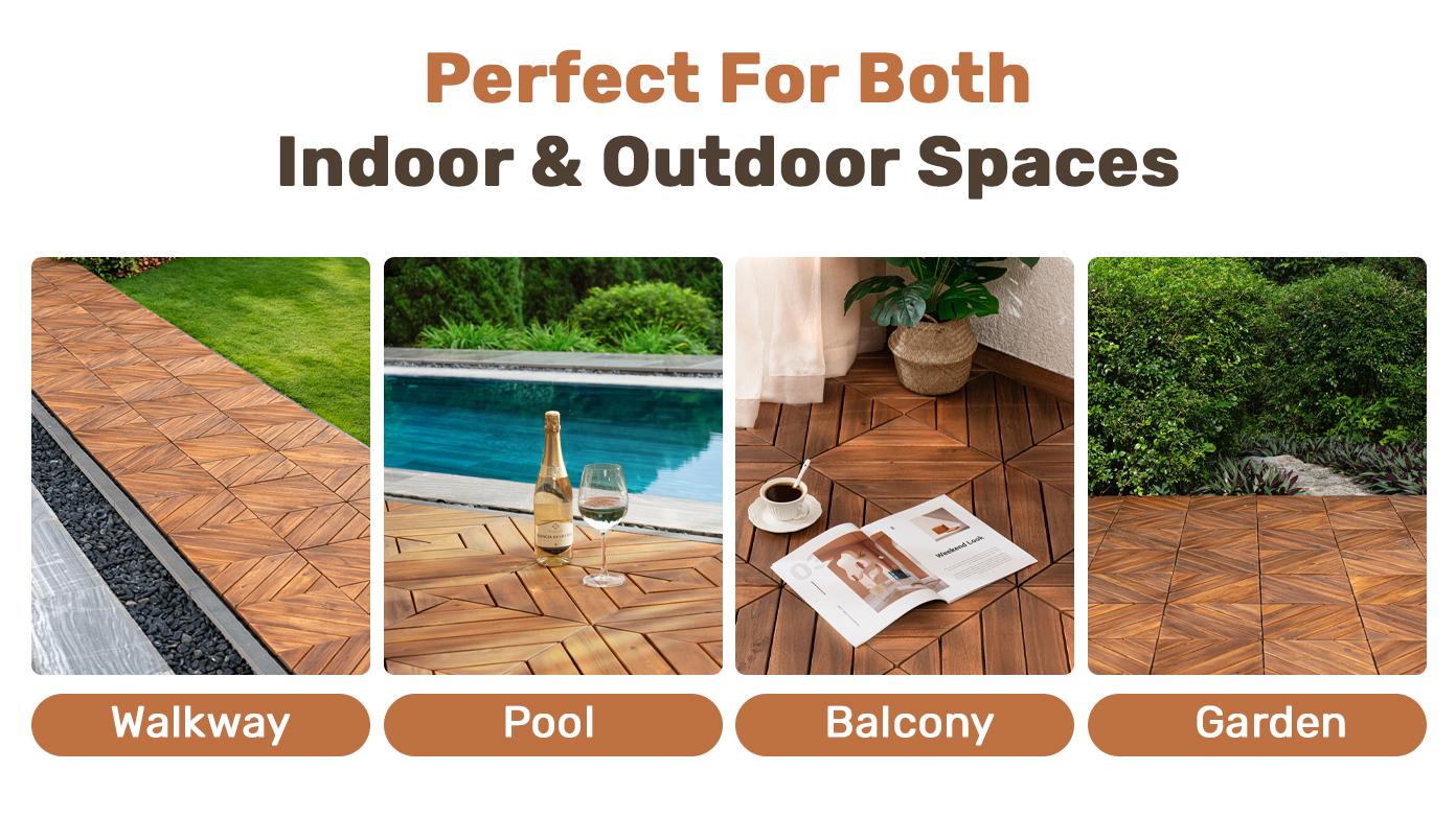 ARCH 27 PCS Interlocking Deck Tiles Diagonal Pattern, 12" x 12" Acacia Wood Tiles For Patio, Waterproof, All-Weather, Outdoor Decking For Garden, Pool, Balcony,... RR ARCH 27 PCS Interlocking Deck Tiles Diagonal Pattern, 12" x 12" Acacia Wood Tiles For Patio, Waterproof, All-Weather, Outdoor Decking For Garden, Pool, Balcony,... RR