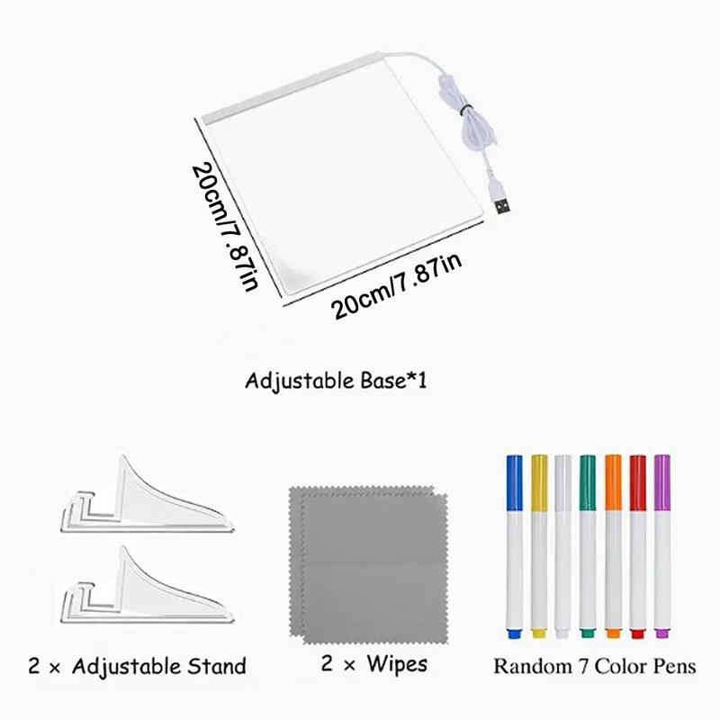Christmas gifts,LED color luminous board, large-sized drawing board, 7 colors of lights, LED drawing board acrylic board with lights, LED drawing board with bracket, 7 marker pens, 2 cloths, erasable learning memo message board, Neon Accent Lights