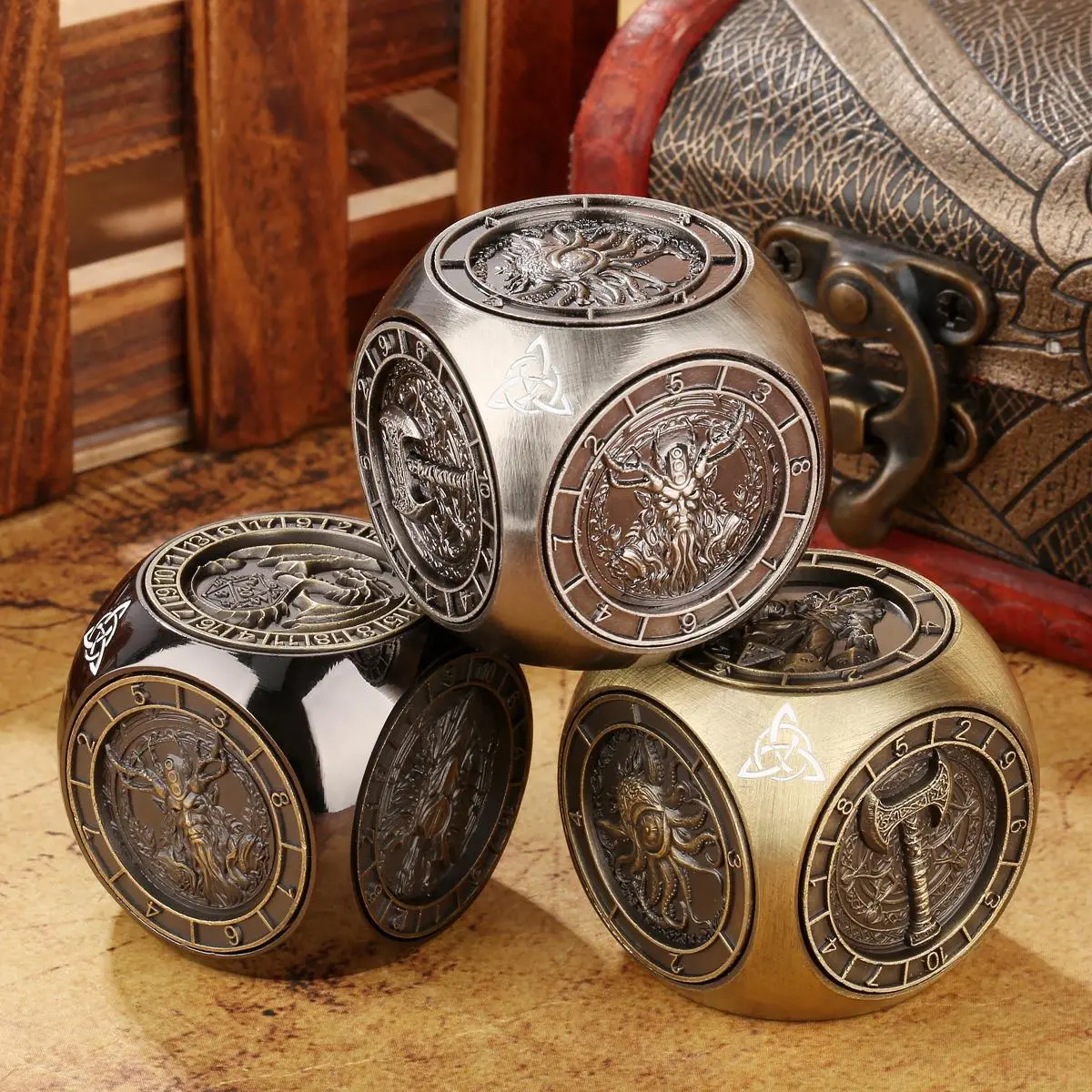 7 in 1 Metal Dice Set, Dnd Metal Dice, Polyhedral Dice Set, 1 Set 3D Pattern Multi-sided Rotating Game Dice, Role Playing Board Game Accessories, Creative Gift for Friends