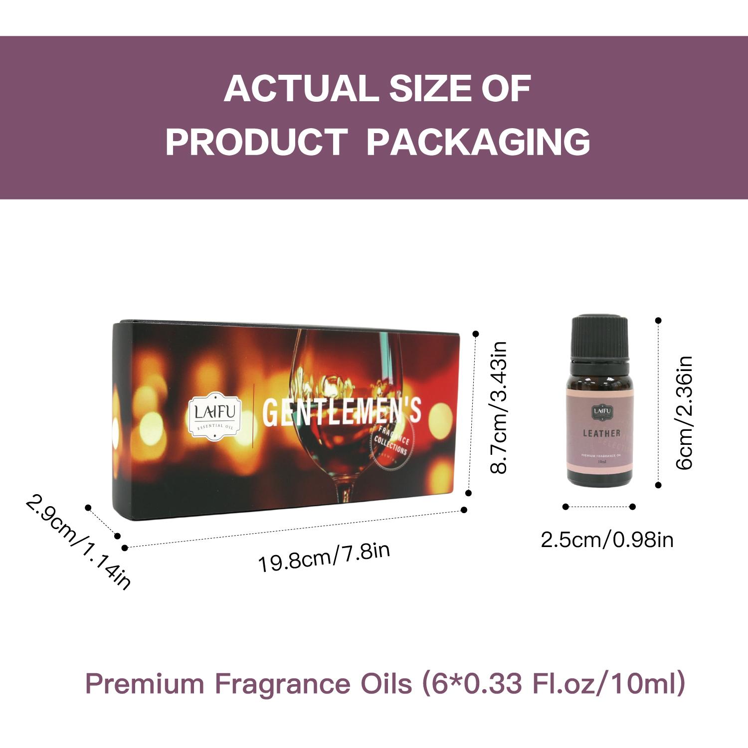 6x10ml Essential Oils for Diffusers & Candles - Cedar, Sandalwood, Bay Rum, Teak, Leather Scents