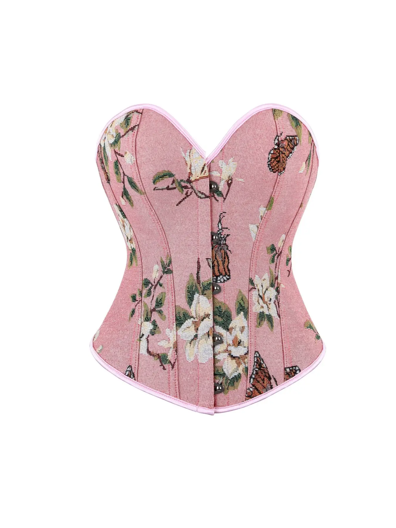 Women's French Style Corset Shapewear Lingerie, Floral Butterfly Pattern, Bone Support Waist Trainer, Elegant Daily Wear, All Seasons