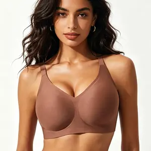 CORELOVE Wireless No Underwire Jelly Bra Everyday Comfort Push Up Seamless T-Shirt Bra with Minimizer &Adjustable Straps Fit Minimalist Fabric Womenswear Soft Fit Smooth Yarn Basic Lady Underwear Women Wireless Bras  Full Coverage Adjustable Bra