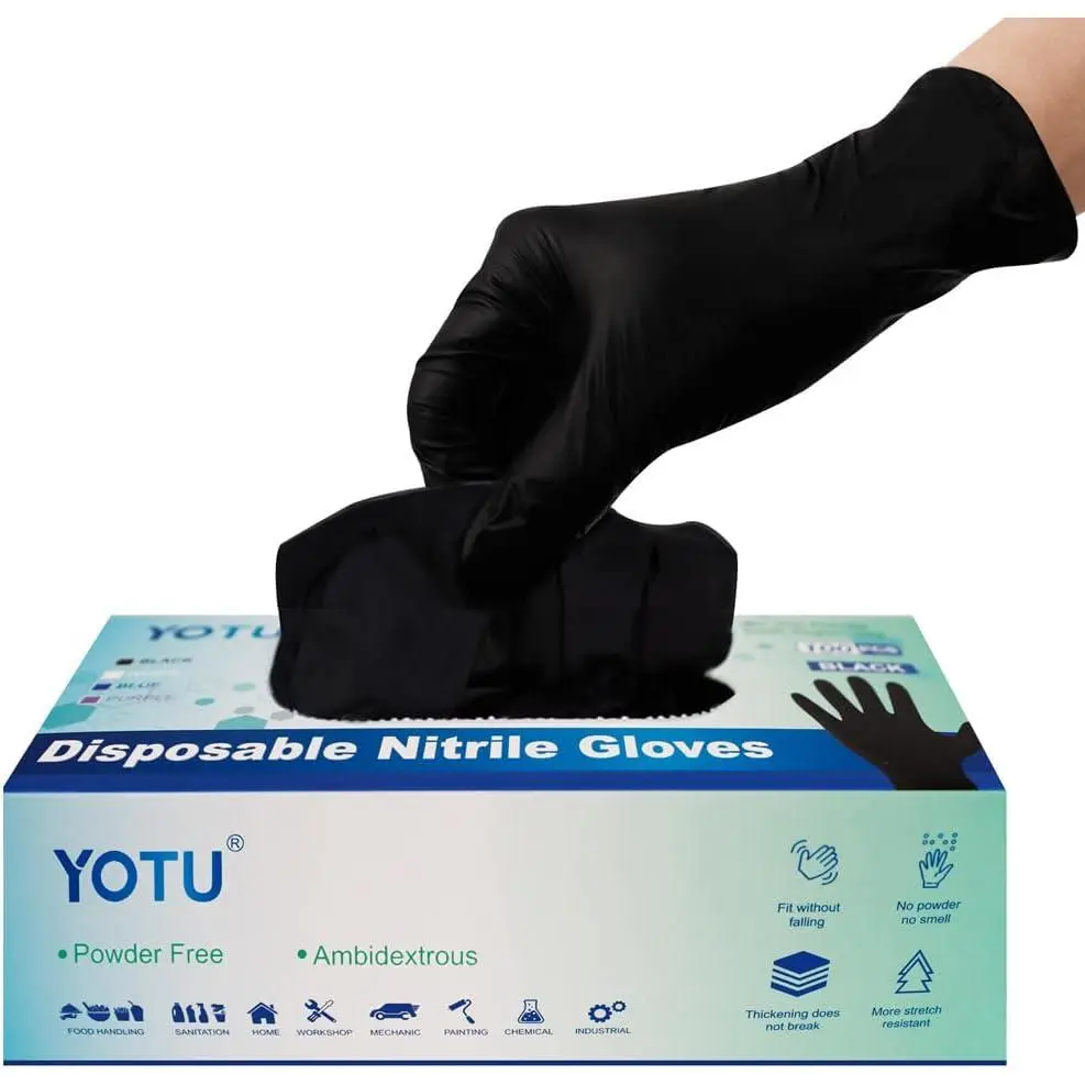 Black Disposable Nitrile Gloves, Powder-Free 6-Mil, Textured, 100-Count X-Large, for Mechanic Use & Cleaning