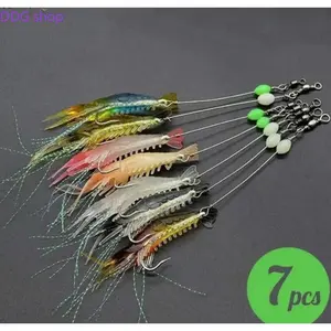 7Pcs Luminous Artificial Shrimp Fishing Lure Set, fishing bait lures girlGlow In The Dark Imitation Shrimp Bait with Sharp Hooks, Bionic Realistic Design, Durable Outdoor Fishing Accessories, Universal Lure Kit for Freshwater and Saltwater Angling