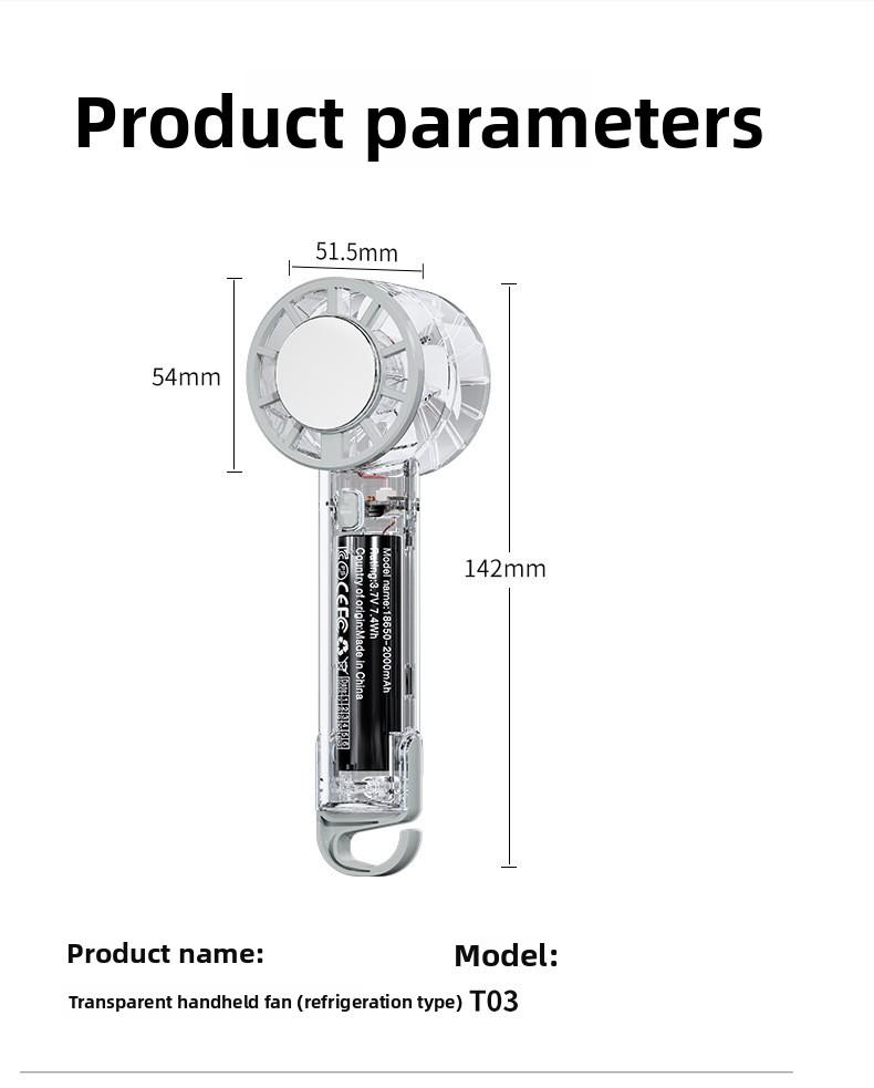 Handheld ice-cooling fan, small semiconductor refrigeration, digital display, portable pocket fan for dormitory and travel, wholesale
