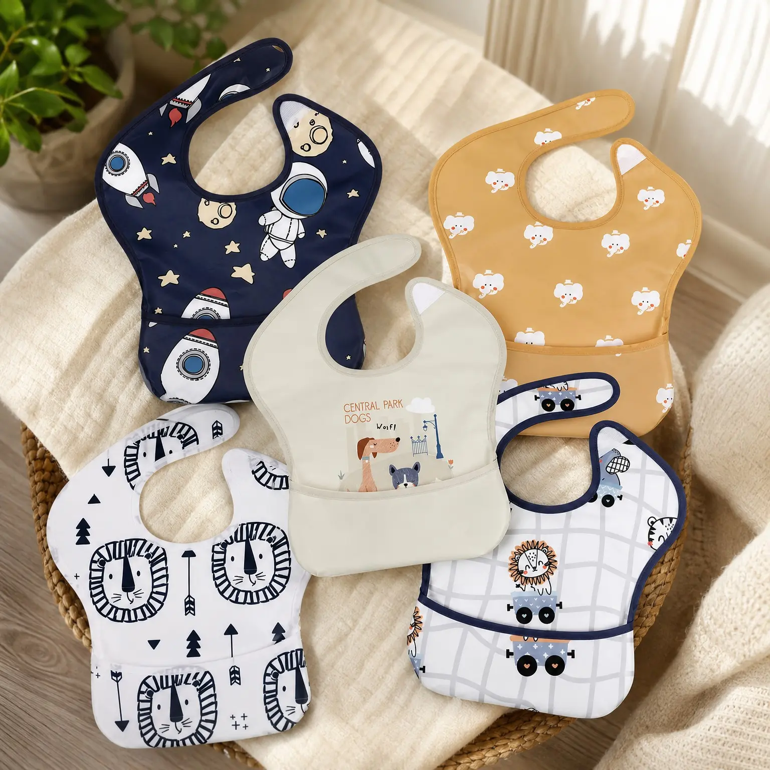 5 Pack Waterproof Baby Bibs for Unisex Boys Girls - Essential Must-Have Feeding Bibs for Babies(Gift)