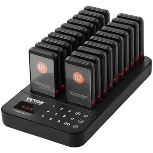 VEVOR Restaurant Pager System, Wireless 400m Long Range Lineup Waiting Queue Signal, Guest Customer Calling Beepers with Vibration Flashing, 20 Buzzers for Food Truck, Church, Nursery, Hospital