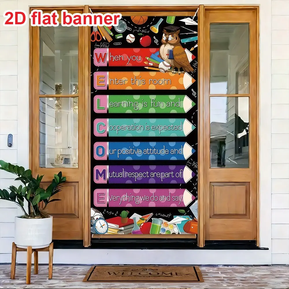 2D Flat Banner School University Welcome Sign, Vibrant Education Theme Door Decor, Mutual Respect, Polyester Material, Ideal for Classrooms and Learning Areas