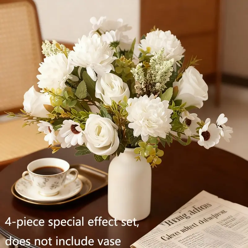 4 pieces - Premium artificial rose and hydrangea bouquets, suitable for weddings, engagements, birthdays, Valentine's Day, Mother's Day decorations | Realistic flower design, birthday decorations, engagement parties, lifelike flowers in the bride's bouque