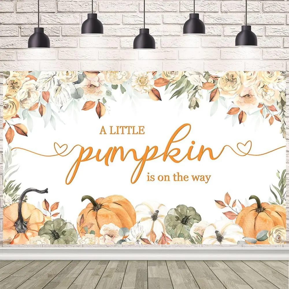 7x5ft Pumpkin Baby Shower Backdrop Orange White Floral A Little Pumpkin is on The Way Banner Oh Baby Newborn Party Decorations Photo Studio Props
