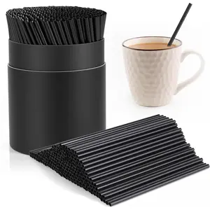 300 Pcs Black Heavy Duty Plastic Disposable Coffee Stirrers Cocktail Straws with Holder Set, 5" Long 0.16" Diameter for Bar Restaurant Kitchen Party Supplies