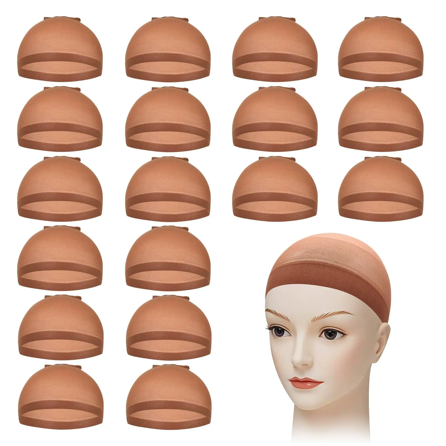 Brown Stocking Wig Caps for Women, 18 count | Breathable Nylon, Size Fits Brown Stocking Wig Caps for Women, 18 count | Breathable Nylon, Size Fits