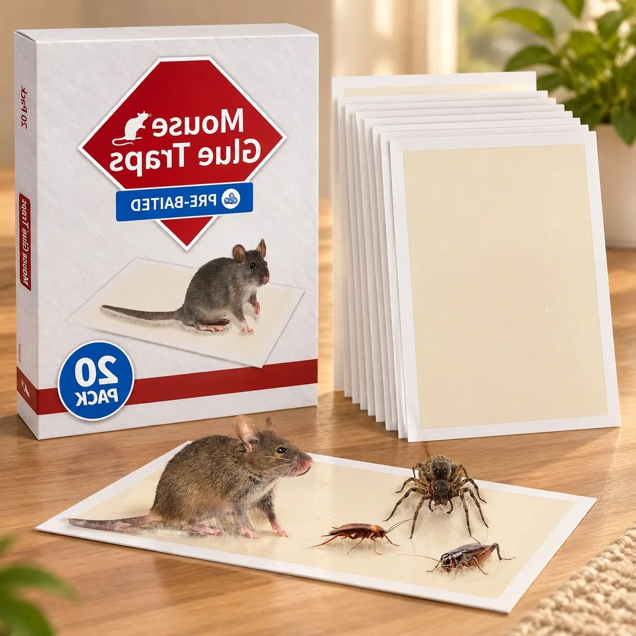Mouse Traps, 20 Pack Pre-Baited Sticky Glue Pads Indoor for Home, Non-Toxic Bulk Traps for Rats, Mice, Bugs, Spiders, Cockroaches, Pet Safe, Easy to UseGift
