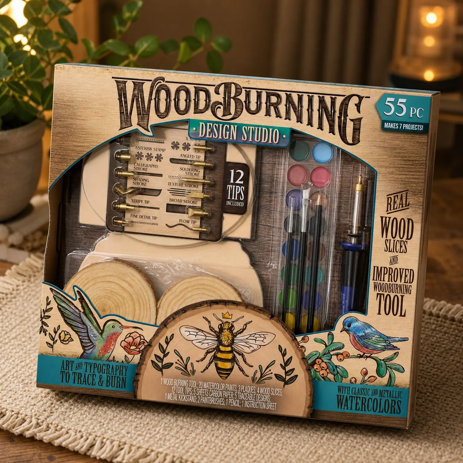 55 Piece Wood Burning Tool Kit – Complete Pyrography Gift Set for Arts and Crafts, DIY Projects, Teens & Adults