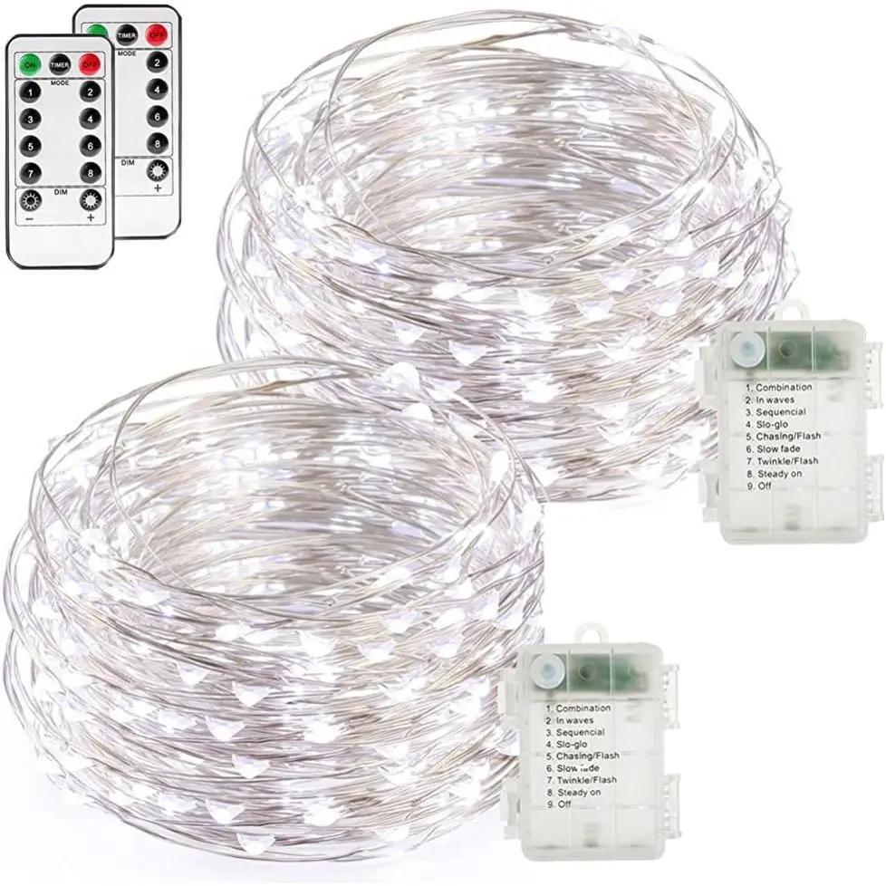 Fairy Lights 2-Pack  Operated Cool White 50 LED Fairy String Lights,16.4ft Sliver Wire Light with Remote Control for Christmas Party Garden  Decoration