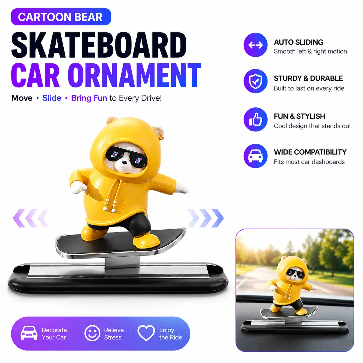 Cartoon Bear Car Dashboard Decoration, Cute Car Ornament Interior Accessory, Car Interior Ornaments, Car Interior Accessories for Vehicle Decor, Fun Car Desktop Decor Gift#GLOBAL PICKS-YY0