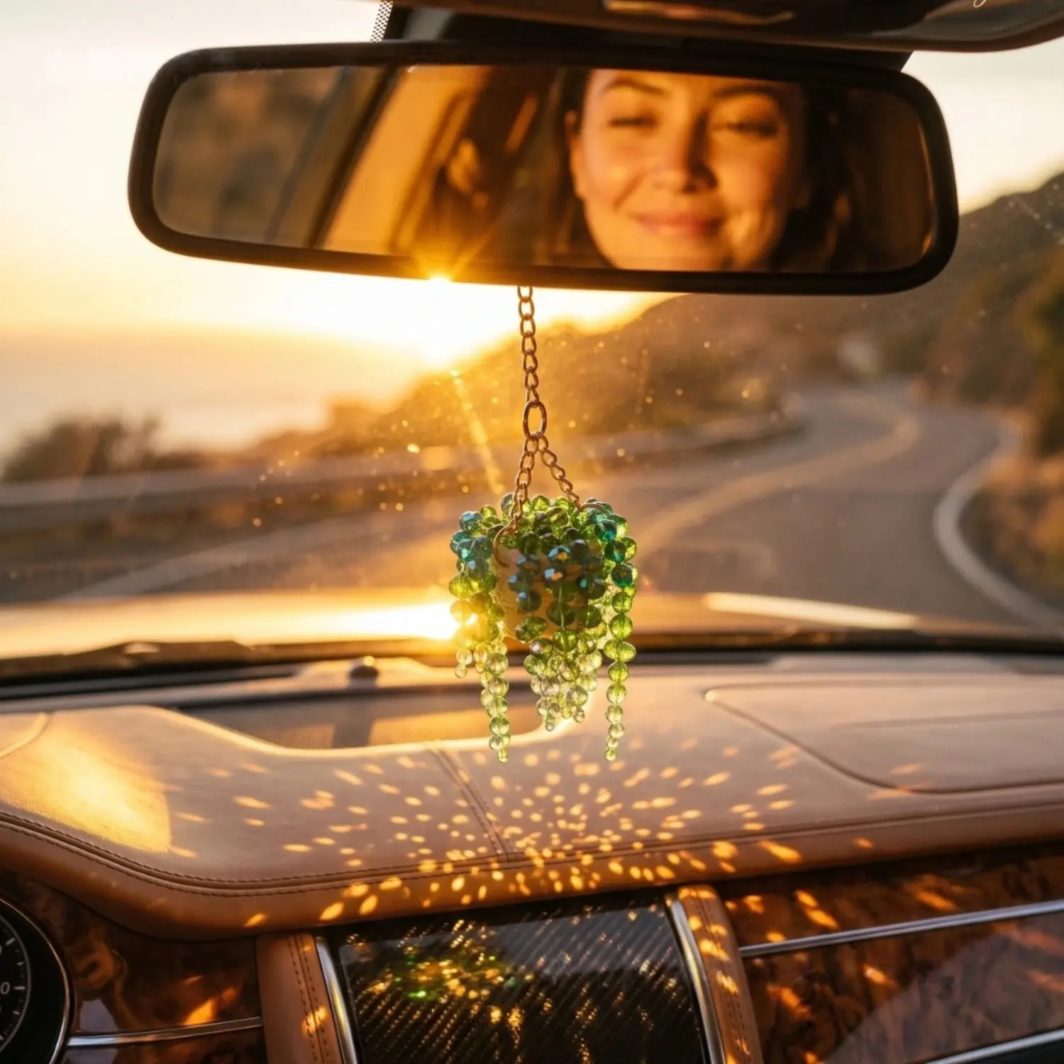 Succulent Car Hanging Ornament, Synthetic Decorative Crystal Sun Catcher, Aesthetic Rearview Mirror Pendant, Interior Car Accessories for Women