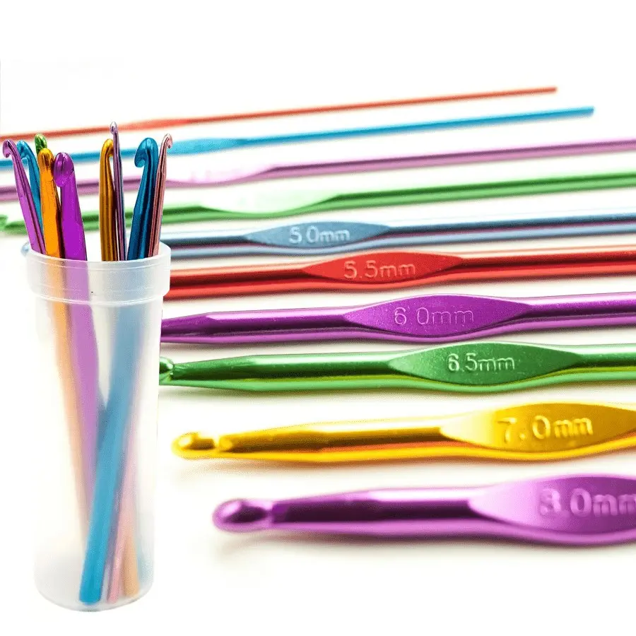 12pcs Colorful Metal Crochet Needles, Multi Size Ergonomic Knitting Hooks, Lightweight Aluminum Crochet Tools for Handcraft, Scarf, Doll & Yarn Making XJM