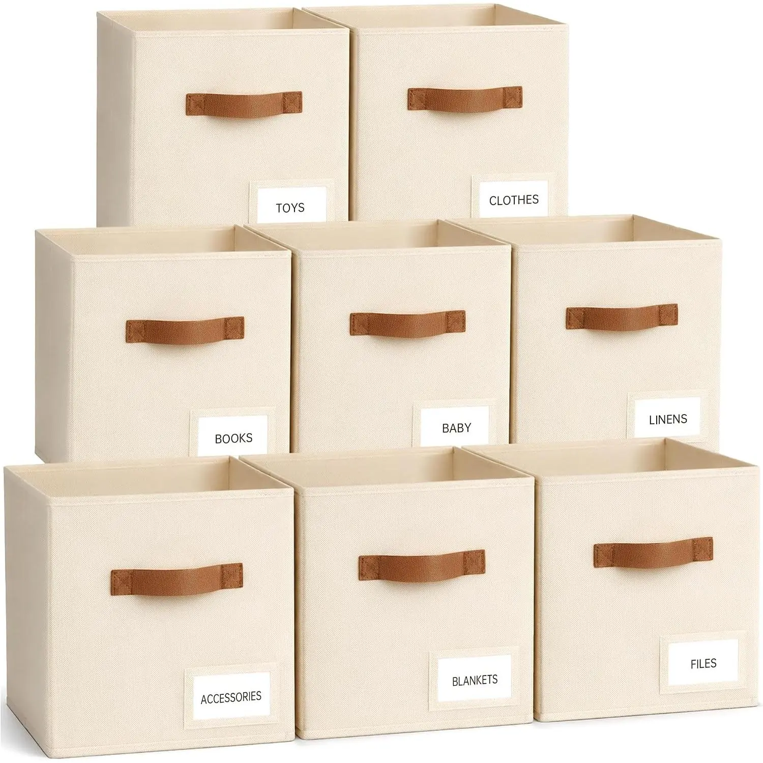 Storage Cubes 8 Pack, 11 Inch Fabric Storage Cubes Organizer Bins with Labels, Odor-Free & Sturdy PP Structure, Cubby Baskets for Closet, Shelves, Toys & Nursery (Beige)Gift.