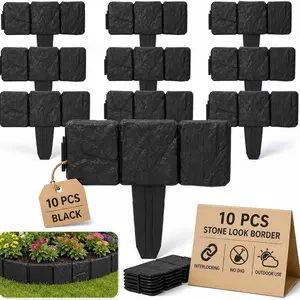 10 Piece Stone Look Decorative Garden Fence, Artificial Stone Garden Border, Garden Edge Decor, Landscape Decoration Panels, Outdoor Yard Edging