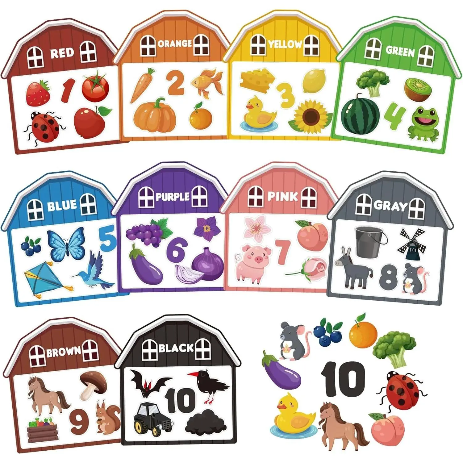 10Pcs Magnetic Color Sorting Toys with 60 Toddler Farm Animal Refrigerator Magnets, Kids Learning Materials for Early Education Activities, Gifts for Boys Girls